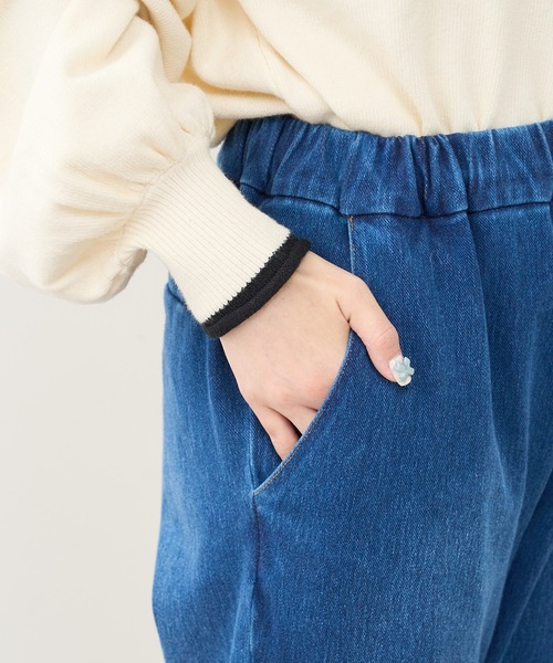 PUAL CE CIN（ピュアルセシン）の「ニットデニムテーパードパンツ（デニムパンツ・レディース・ブルー/インディゴブルー・FREE）」の6枚目の写真