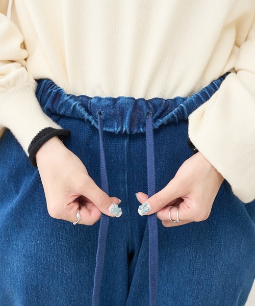 PUAL CE CIN（ピュアルセシン）の「ニットデニムテーパードパンツ（デニムパンツ・レディース・ブルー/インディゴブルー・FREE）」の10枚目の写真