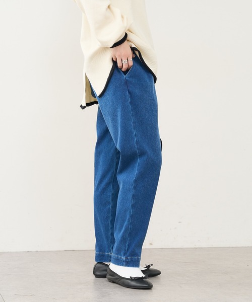 PUAL CE CIN（ピュアルセシン）の「ニットデニムテーパードパンツ（デニムパンツ・レディース・ブルー/インディゴブルー・FREE）」の8枚目の写真