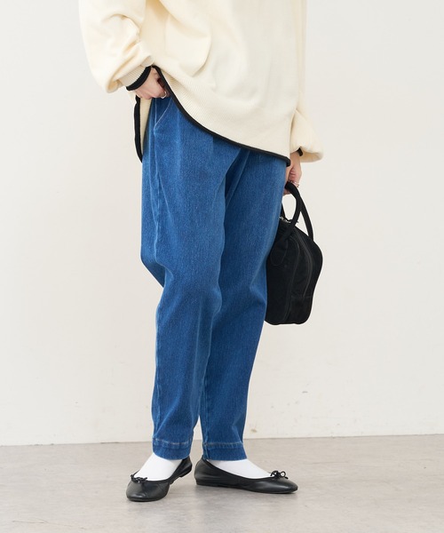 PUAL CE CIN（ピュアルセシン）の「ニットデニムテーパードパンツ（デニムパンツ・レディース・ブルー/インディゴブルー・FREE）」の18枚目の写真