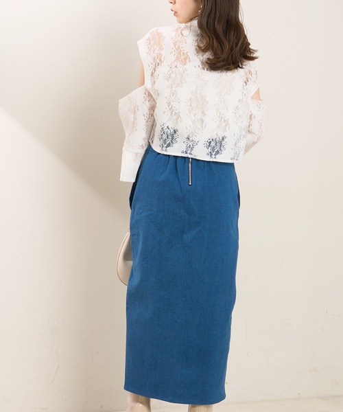 Chico（チコ）の「【新色追加】スリットハイウエストデニムタイトロングスカート（デニムスカート・レディース・ブラック/ネイビー/アイボリー/ブルー・FREE）」の11枚目の写真