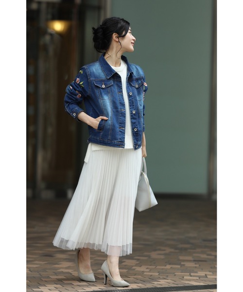 cawaii（カワイイ）の「超伸縮　梅の花刺繍デニムジャケット（デニムジャケット・レディース・ネイビー・FREE）」の7枚目の写真