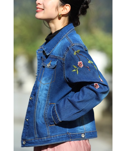 cawaii（カワイイ）の「超伸縮　梅の花刺繍デニムジャケット（デニムジャケット・レディース・ネイビー・FREE）」の16枚目の写真