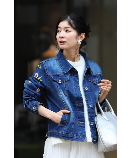 cawaii（カワイイ）の「超伸縮　梅の花刺繍デニムジャケット（デニムジャケット・レディース・ネイビー・FREE）」の13枚目の写真