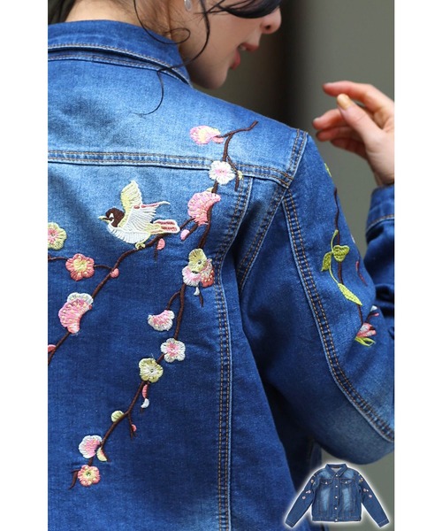 cawaii（カワイイ）の「超伸縮　梅の花刺繍デニムジャケット（デニムジャケット・レディース・ネイビー・FREE）」の21枚目の写真