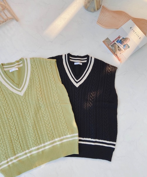 AS KNOW AS plus（アズノゥアズプラス）の「●ケーブルチルデンベスト（ベスト・レディース・ブラック/グリーン/アイボリー・FREE）」の8枚目の写真