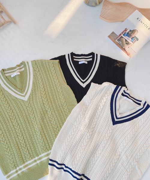 AS KNOW AS plus（アズノゥアズプラス）の「●ケーブルチルデンベスト（ベスト・レディース・ブラック/グリーン/アイボリー・FREE）」の6枚目の写真