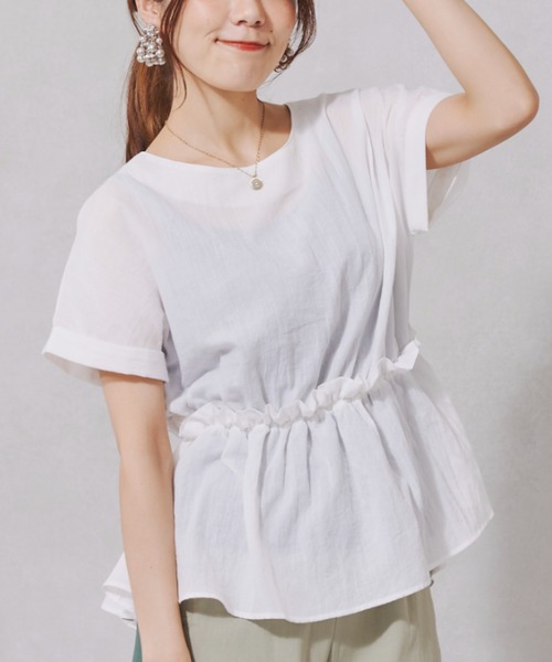 Chez toi(シェトワ)の「TCボイルペプラムブラウス(シャツ/ブラウス・レディース・ブラック/オフホワイト/ピンク/グリーン系その他・FREE)」の5枚目の写真