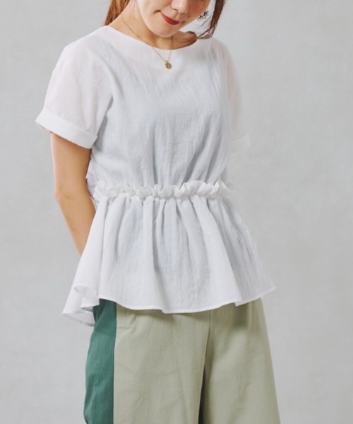 Chez toi(シェトワ)の「TCボイルペプラムブラウス(シャツ/ブラウス・レディース・ブラック/オフホワイト/ピンク/グリーン系その他・FREE)」の7枚目の写真