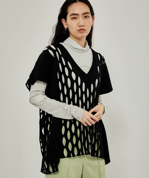 CITY TOKYO（シティトウキョウ）の「ビックメッシュニットベスト（ベスト・レディース・ライム/ブルー/ブラック・FREE）」の5枚目の写真