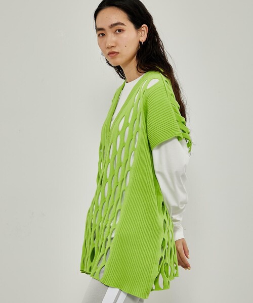 CITY TOKYO（シティトウキョウ）の「ビックメッシュニットベスト（ベスト・レディース・ライム/ブルー/ブラック・FREE）」の7枚目の写真