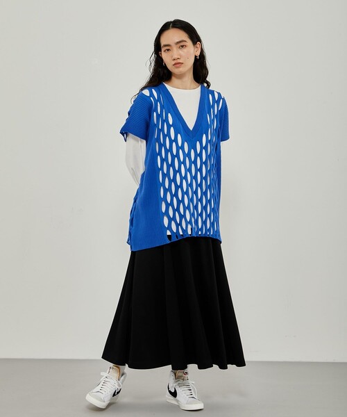 CITY TOKYO（シティトウキョウ）の「ビックメッシュニットベスト（ベスト・レディース・ライム/ブルー/ブラック・FREE）」の8枚目の写真