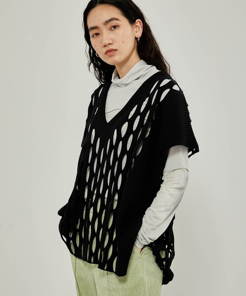 CITY TOKYO（シティトウキョウ）の「ビックメッシュニットベスト（ベスト・レディース・ライム/ブルー/ブラック・FREE）」の14枚目の写真