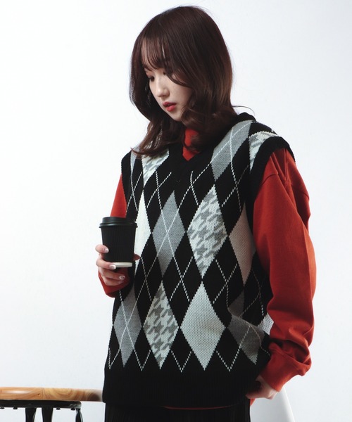 CIAO(チャオ)の「ciao ルーズ アーガイル柄&千鳥格子ベスト(ベスト・メンズ・ホワイト/ブラック/ブラウン・FREE)」の17枚目の写真