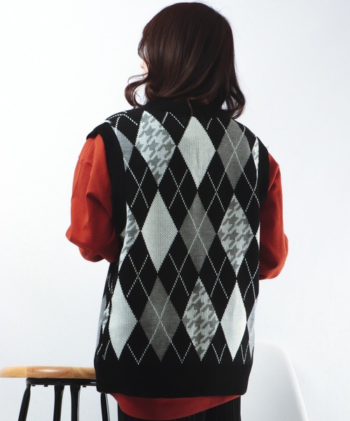 CIAO(チャオ)の「ciao ルーズ アーガイル柄&千鳥格子ベスト(ベスト・メンズ・ホワイト/ブラック/ブラウン・FREE)」の18枚目の写真