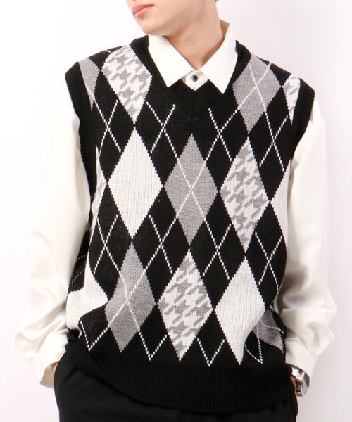 CIAO(チャオ)の「ciao ルーズ アーガイル柄&千鳥格子ベスト(ベスト・メンズ・ホワイト/ブラック/ブラウン・FREE)」の21枚目の写真