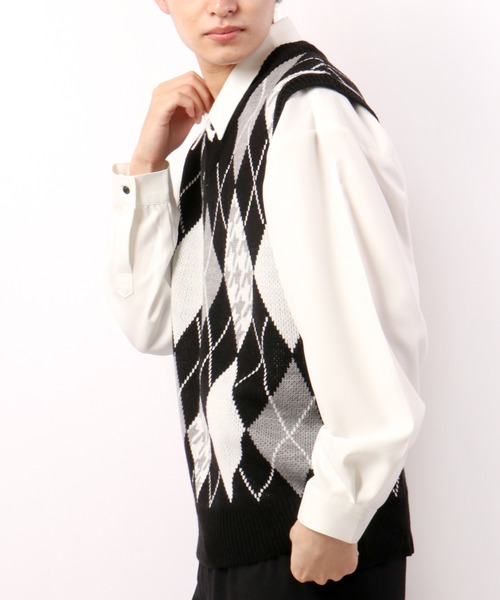 CIAO(チャオ)の「ciao ルーズ アーガイル柄&千鳥格子ベスト(ベスト・メンズ・ホワイト/ブラック/ブラウン・FREE)」の22枚目の写真