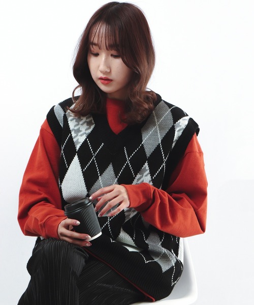 CIAO(チャオ)の「ciao ルーズ アーガイル柄&千鳥格子ベスト(ベスト・メンズ・ホワイト/ブラック/ブラウン・FREE)」の20枚目の写真