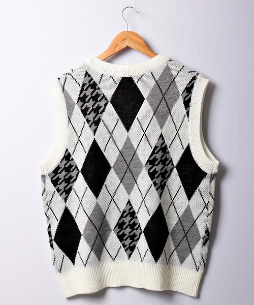 CIAO(チャオ)の「ciao ルーズ アーガイル柄&千鳥格子ベスト(ベスト・メンズ・ホワイト/ブラック/ブラウン・FREE)」の5枚目の写真