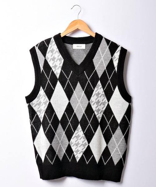 CIAO(チャオ)の「ciao ルーズ アーガイル柄&千鳥格子ベスト(ベスト・メンズ・ホワイト/ブラック/ブラウン・FREE)」の15枚目の写真
