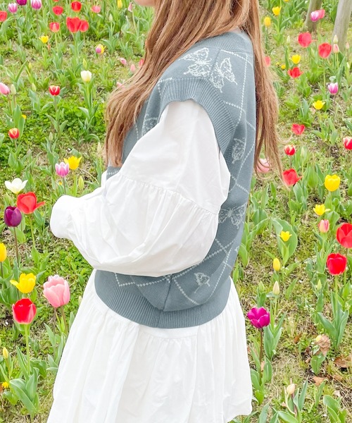 PairPair(ペアペア)の「バタフライジャガードベスト(ベスト・レディース・ブラック/ライトベージュ/グレイッシュブルー・フリー)」の7枚目の写真