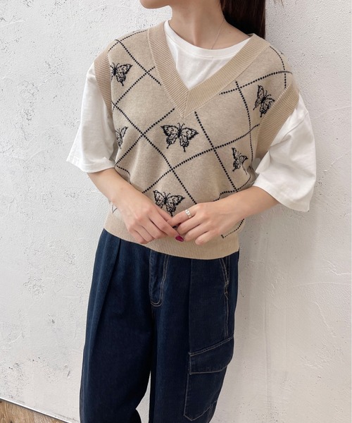 PairPair(ペアペア)の「バタフライジャガードベスト(ベスト・レディース・ブラック/ライトベージュ/グレイッシュブルー・フリー)」の18枚目の写真