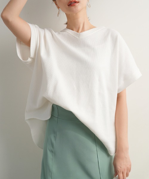 Futier land(フューティアランド)の「ワッフルVネックTシャツ(Tシャツ/カットソー・レディース・ホワイト/ブラック/チャコールグレー/モカ・MEDIUM)」の16枚目の写真