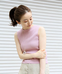 IENA | レーヨンコットン RIB ボートネック ノースリーブ プルオーバー(ニット/セーター)