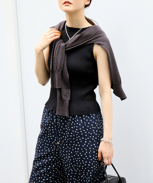 IENA（イエナ）の「レーヨンコットン RIB ボートネック ノースリーブ プルオーバー（ニット/セーター・レディース・グリーン系その他/ホワイト/ピンク/ブラック・FREE）」の12枚目の写真