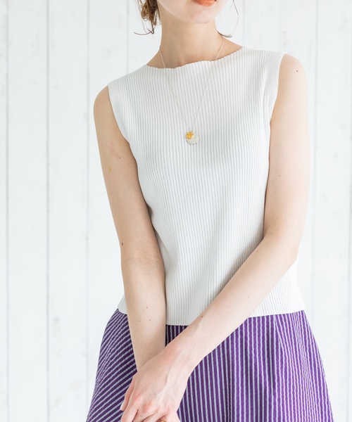 ☆美品◆イエナ◆ レーヨンコットン RIB ボートネックノースリーブプルオーバー セール】レーヨンコットン RIB ボートネック ノースリーブ プル