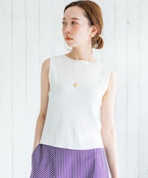 IENA | レーヨンコットン RIB ボートネック ノースリーブ プルオーバー(ニット/セーター)