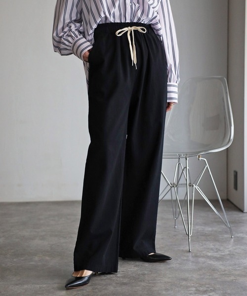 Bonjour Sagan（ボンジュールサガン）の「ドロストコットンパンツ（その他パンツ・レディース・ベージュ/ネイビー/ピンク/クリーム/ブラック/カーキ・FREE）」の2枚目の写真