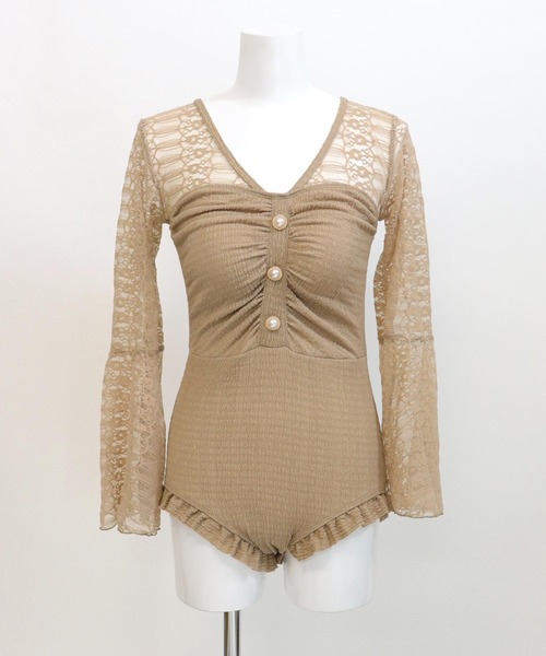 OSYAREVO（オシャレボ）の「ドッキングレース ベルスリーブ ワンピース 水着 レディース（水着・レディース・ベージュ・MEDIUM/LARGE/X-LARGE）」の15枚目の写真