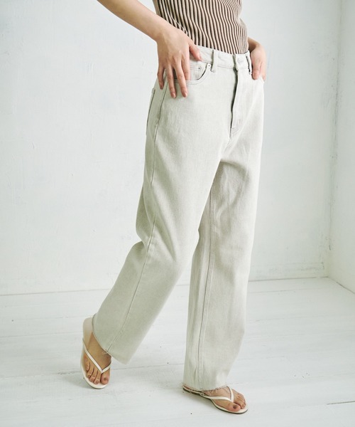 4youstory(フォーユーストーリー)の「【4youstory】デニムハイウエストパンツ(デニムパンツ・レディース・グレー/オフホワイト/ブルー/ブルー系その他・SMALL/MEDIUM)」の1枚目の写真