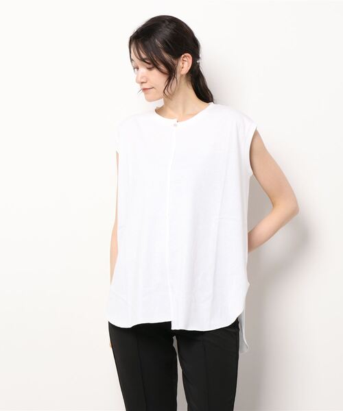 Q(キュー)の「ラウンドヘムハギフレンチT(Tシャツ/カットソー・レディース・ホワイト/ブラック/オリーブ・MEDIUM)」の8枚目の写真