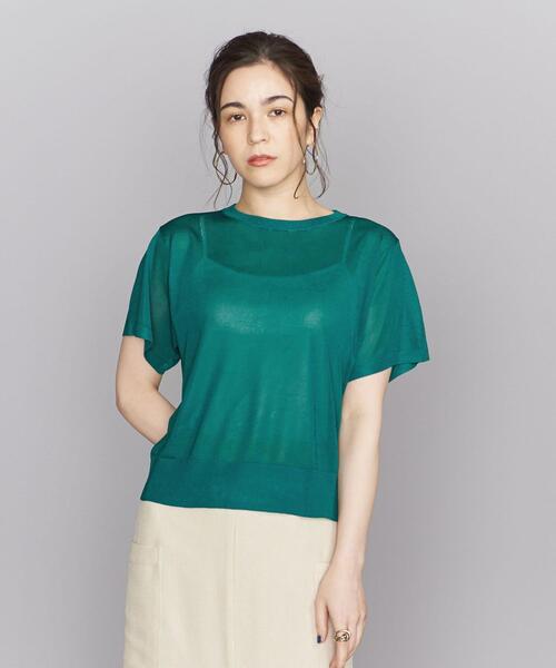 BEAUTY&YOUTH UNITED ARROWS（ビューティーアンドユースユナイテッドアローズ）の「シャイニーシアー ショートスリーブ ニットプルオーバー -ウォッシャブル-（ニット/セーター・レディース・ベージュ/ブラック/ケリー・FREE）」の3枚目の写真