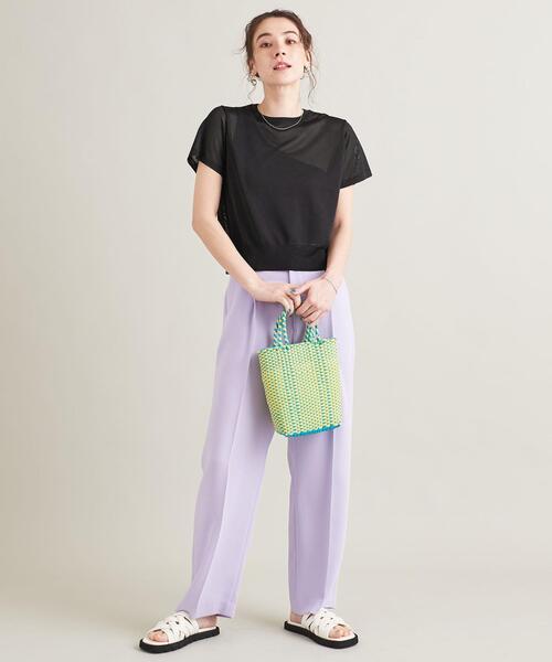 BEAUTY&YOUTH UNITED ARROWS（ビューティーアンドユースユナイテッドアローズ）の「シャイニーシアー ショートスリーブ ニットプルオーバー -ウォッシャブル-（ニット/セーター・レディース・ベージュ/ブラック/ケリー・FREE）」の4枚目の写真