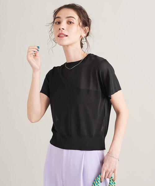 BEAUTY&YOUTH UNITED ARROWS（ビューティーアンドユースユナイテッドアローズ）の「シャイニーシアー ショートスリーブ ニットプルオーバー -ウォッシャブル-（ニット/セーター・レディース・ベージュ/ブラック/ケリー・FREE）」の5枚目の写真