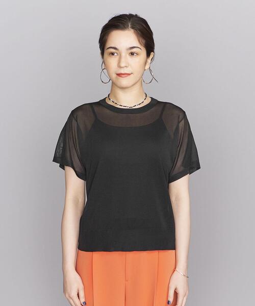 BEAUTY&YOUTH UNITED ARROWS（ビューティーアンドユースユナイテッドアローズ）の「シャイニーシアー ショートスリーブ ニットプルオーバー -ウォッシャブル-（ニット/セーター・レディース・ベージュ/ブラック/ケリー・FREE）」の7枚目の写真