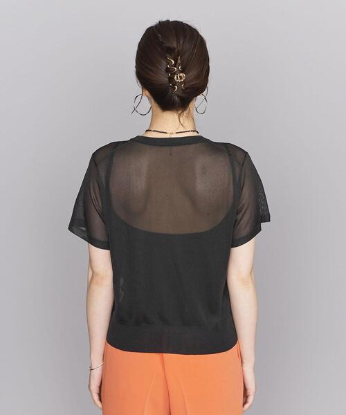 BEAUTY&YOUTH UNITED ARROWS（ビューティーアンドユースユナイテッドアローズ）の「シャイニーシアー ショートスリーブ ニットプルオーバー -ウォッシャブル-（ニット/セーター・レディース・ベージュ/ブラック/ケリー・FREE）」の9枚目の写真