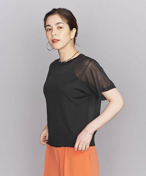 BEAUTY&YOUTH UNITED ARROWS（ビューティーアンドユースユナイテッドアローズ）の「シャイニーシアー ショートスリーブ ニットプルオーバー -ウォッシャブル-（ニット/セーター・レディース・ベージュ/ブラック/ケリー・FREE）」の10枚目の写真