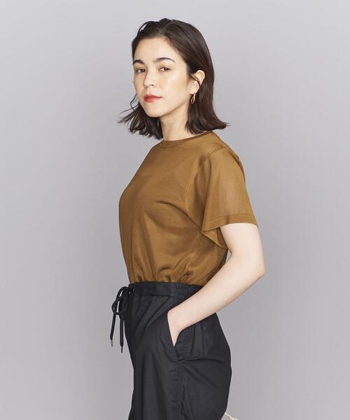 BEAUTY&YOUTH UNITED ARROWS（ビューティーアンドユースユナイテッドアローズ）の「シャイニーシアー ショートスリーブ ニットプルオーバー -ウォッシャブル-（ニット/セーター・レディース・ベージュ/ブラック/ケリー・FREE）」の19枚目の写真