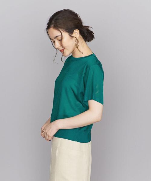 BEAUTY&YOUTH UNITED ARROWS（ビューティーアンドユースユナイテッドアローズ）の「シャイニーシアー ショートスリーブ ニットプルオーバー -ウォッシャブル-（ニット/セーター・レディース・ベージュ/ブラック/ケリー・FREE）」の21枚目の写真