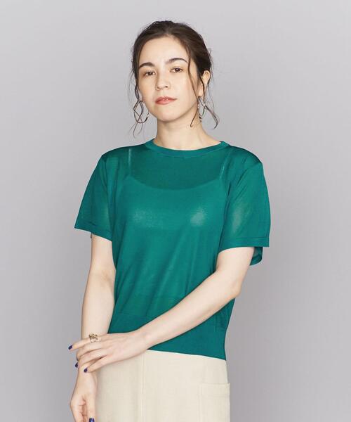 BEAUTY&YOUTH UNITED ARROWS（ビューティーアンドユースユナイテッドアローズ）の「シャイニーシアー ショートスリーブ ニットプルオーバー -ウォッシャブル-（ニット/セーター・レディース・ベージュ/ブラック/ケリー・FREE）」の16枚目の写真