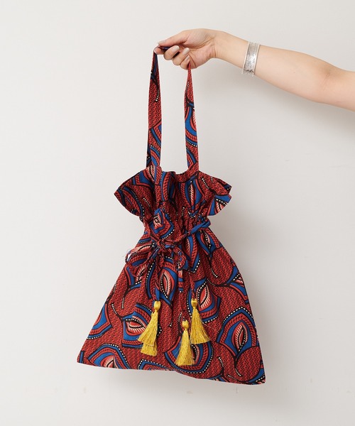 Pal collection（パルコレクション）の「アフリカ柄巾着バッグ（トートバッグ・レディース・カーキ/レッド/ホワイト・FREE）」の7枚目の写真