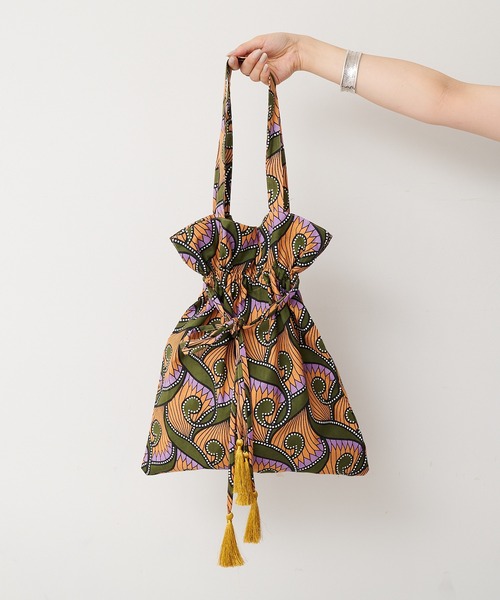 Pal collection（パルコレクション）の「アフリカ柄巾着バッグ（トートバッグ・レディース・カーキ/レッド/ホワイト・FREE）」の11枚目の写真