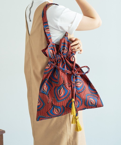 Pal collection（パルコレクション）の「アフリカ柄巾着バッグ（トートバッグ・レディース・カーキ/レッド/ホワイト・FREE）」の14枚目の写真