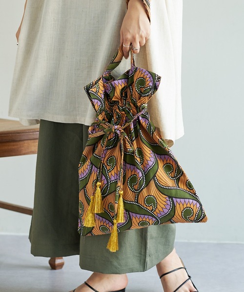 Pal collection（パルコレクション）の「アフリカ柄巾着バッグ（トートバッグ・レディース・カーキ/レッド/ホワイト・FREE）」の21枚目の写真