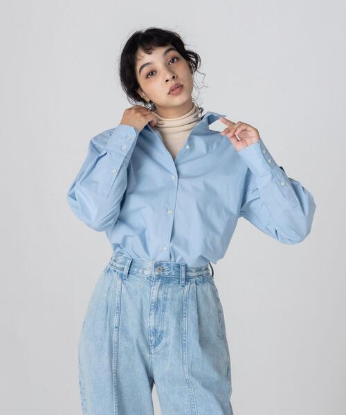 CITEN（シテン）の「＜CITEN＞スタンドカラー オーバー シャツ（シャツ/ブラウス・レディース・ライトブルー/オフホワイト・FREE）」の7枚目の写真