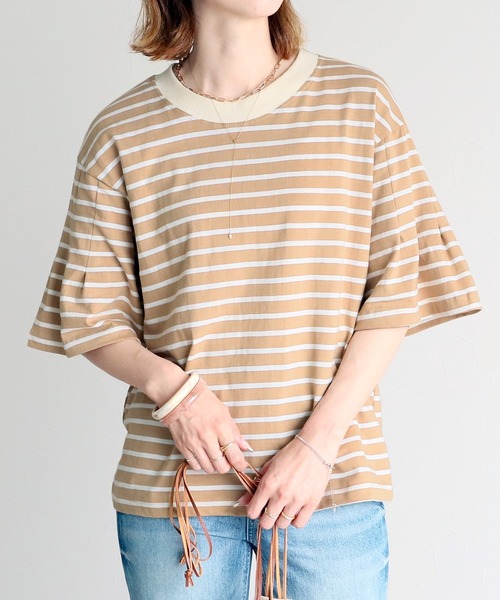 reca(レカ)の「袖タック入りボーダーTシャツ(Tシャツ/カットソー・レディース・ブラック/ホワイト/ブルー/ベージュ・FREE)」の11枚目の写真